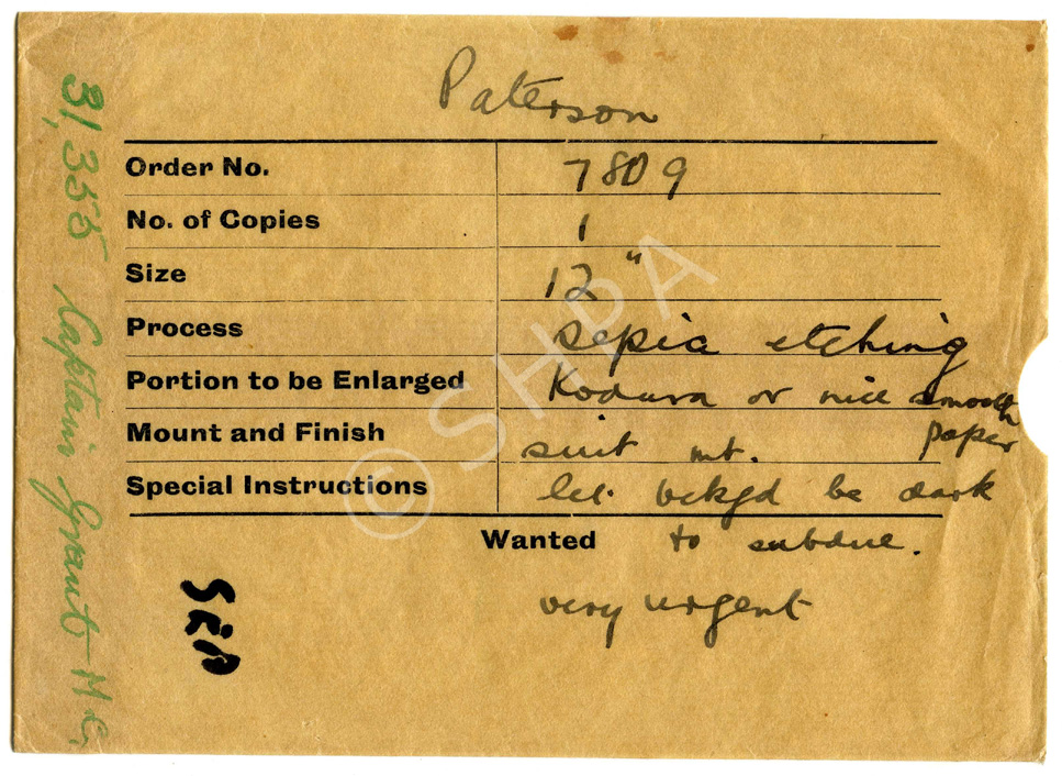 Outer envelope holding the full length portrait negatives of Captain Eneas Grant. ~