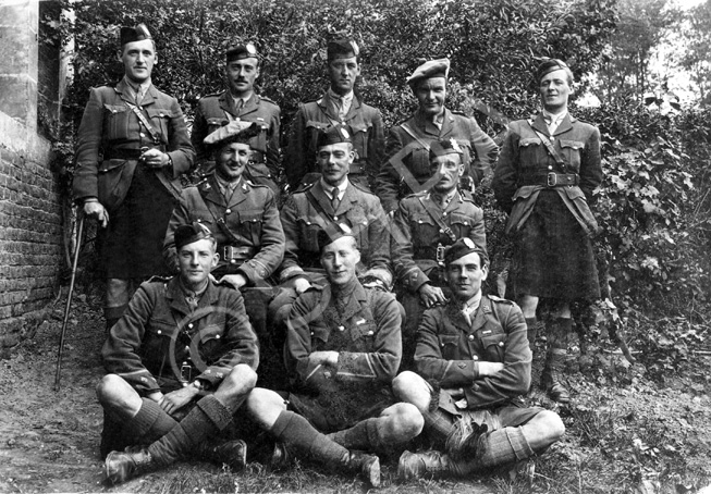 Mr Cameron. Believed to be a group of officers of 6th Battalion The Queen's Own Cameron Highlanders .....