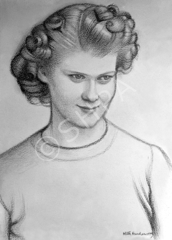 Miss Patricia Dick-Lauder, Arabella, Nigg. Copy of charcoal drawing. Images of the real Miss Dick-Lauder (b.20.04.1920), can be found at 32337a/b.  