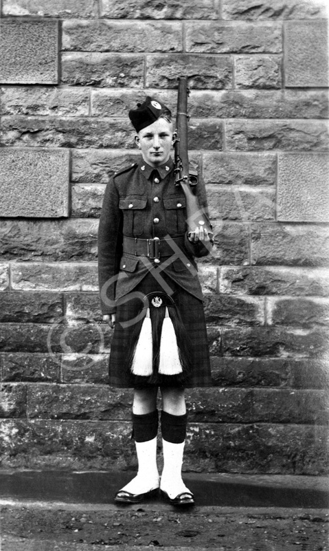 Private W. Ross, Cameron Highlanders, aged 17 years 4 months in 1938. Copy for Mrs Ross, Balnain. Private Ross completed his recruit training with Aisne Squad at the Depot Cameron Highlanders at Cameron Barracks in 1939. 
