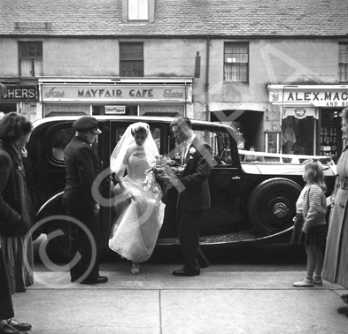 Innes - Jones bridal, Grantown-on-Spey. A partial list of relatives to whom prints were to be posted includes: Mr & Mrs F. Innes, 19 Montgarrie Road, Alford, Aberdeenshire. Mr & Mrs J.R. Jones, 65 Hudspeth Crescent, Pity Me, Durham. Mr & Mrs P. Innes, 9 Scotland Place, Boness. Mr & Mrs A. Innes, 'Kent Wynds,' Hever Avenue, West Kingsdown, Kent. Mr & Mrs J. Innes, 'Elmwood,' Townhead Road, Strathaven, Lanarkshire and Mrs P. Innes, 'Carndearg,' Grantown-on-Spey.