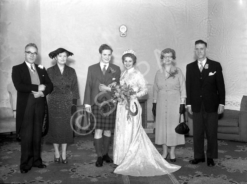 Lewis Owen Nairn - Sheila Margaret Third wedding, 5th February 1958, West Parish Church, Huntly Street. At far left is the father of the groom, James S. Nairn, Inverness cinema manager and photographer. 