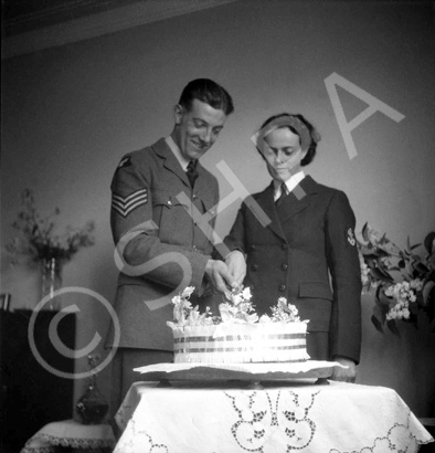 Crookall - Saunders wedding day, July or August 1941 at 7 Culduthel Gardens, Inverness. John Crookall, later a Pilot Officer based in Orkney, married Hilda Saunders at the home of her sister, Stella Paterson and her husband Hector, son of the famous photographer Andrew Paterson (1877-1948).  
