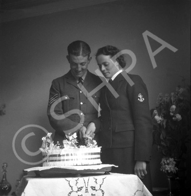 Crookall - Saunders wedding day, July or August 1941 at 7 Culduthel Gardens, Inverness. John Crookall, later a Pilot Officer based in Orkney, married Hilda Saunders at the home of her sister, Stella Paterson and her husband Hector, son of the famous photographer Andrew Paterson (1877-1948).  