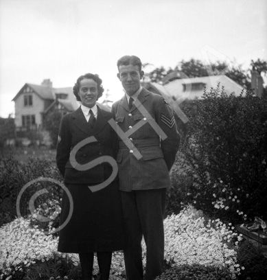 Crookall - Saunders wedding day, July or August 1941 at 7 Culduthel Gardens, Inverness. John Crookall, later a Pilot Officer based in Orkney, married Hilda Saunders at the home of her sister, Stella Paterson and her husband Hector, son of the famous photographer Andrew Paterson (1877-1948).  