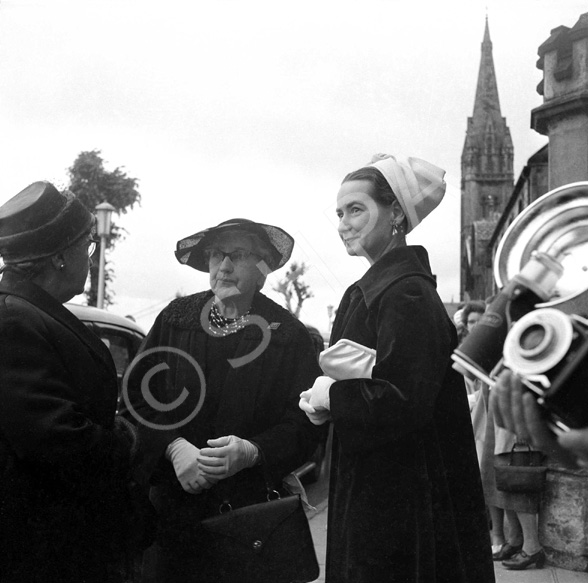 Series of images taken on Bank Street, Inverness, outside St. Columba's Church. Flora Sutherland of Broadford on the right.