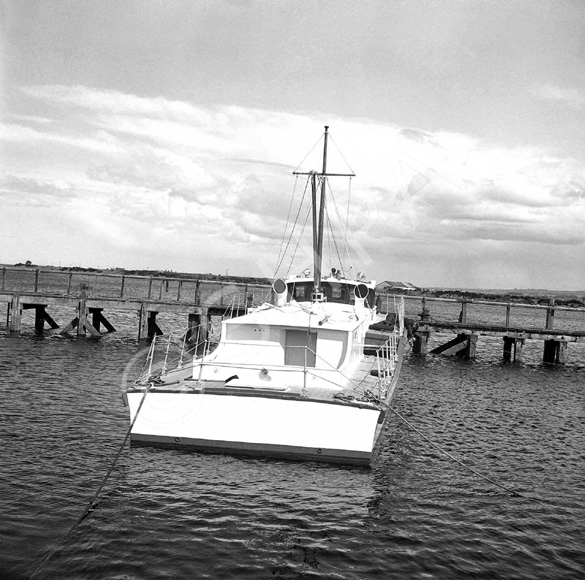 Jack Baxter. Polaris. February 1964. What appears to be a renovated WWII-period motor torpedo boat in Thornbush Quay, Anderson Street, Inverness. *