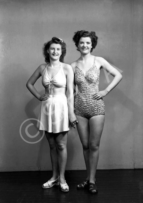 Miss M. Young, Nelson Street (left) and friend. Bathing contest. 