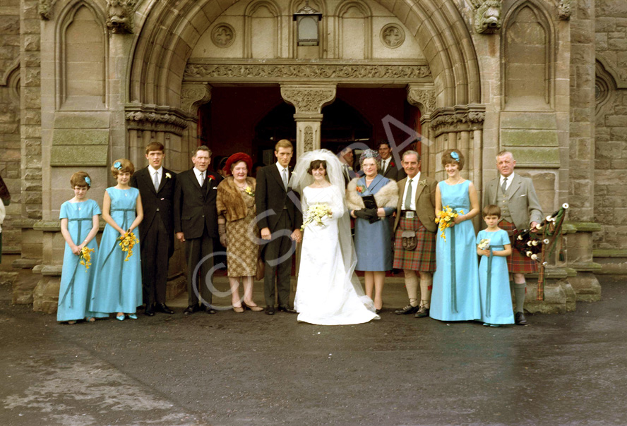 MacDonald - Hutcheon bridal, outside the Old Parish Church, Nairn. ~        