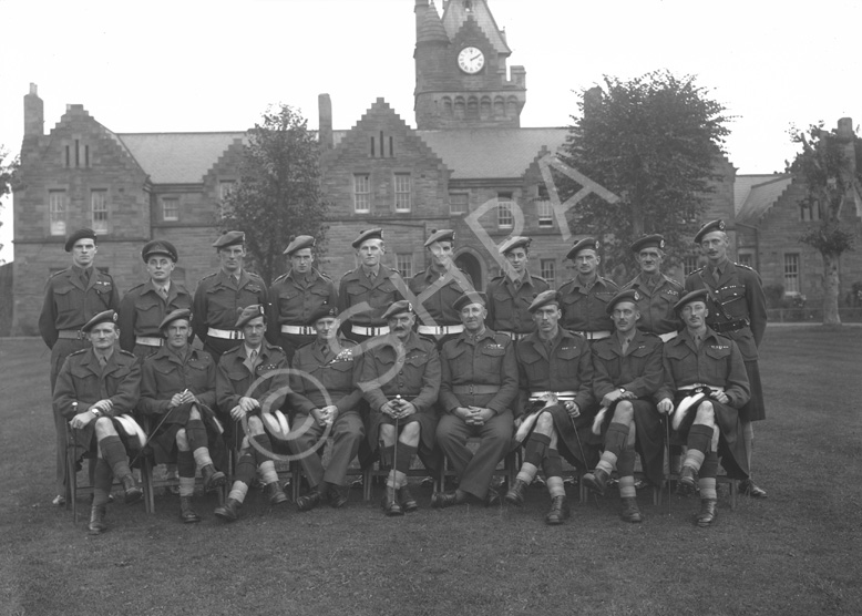 Visit of Field Marshal Viscount Bernard Law Montgomery of Alamein, KG, GCB, DSO, Chief of the Imperial General Staff, to the Depot The Queen's Own Cameron Highlanders, Cameron Barracks, Inverness on 27th October 1947. The Depot Commander, Colonel RDMC Miers DSO, is seated in the centre between Field Marshal Montgomery and General Sir Philip Christison Bt, KBE, CB, DSO, MC the GOC-in-C Scottish Command. There is a full account of the visit in 'The 79th News of 1948,' including a full key to the group photograph. 