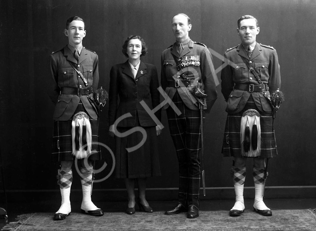 Brigadier Eneas Grant, born 1901, belonged to a family which served in the Seaforth Highlanders for four generations. He served in the regiment from 1920 to 1955, when he retired to his house and hill farm at Tomatin. Both his sons joined the Seaforth, the elder being killed in action in Korea in 1951. The supplement to the London Gazette of October 1945 announced 'The KING has been graciously pleased to approve the following awards in recognition of gallant and distinguished services in North-West Europe: Brigadier (acting) Eneas Henry George GRANT, D.S.O., M.C. (18829), The Seaforth Highlanders (Ross-shire Buffs, The Duke of Albany's) (Tomatin, Inverness).' An un-dated newspaper cutting from 1951 is filed with the negatives. It announces his being awarded a C.B.E. and states: 'Brigadier (Temporary) Eneas Henry George Grant, D.S.O, M.C., late Infantry. Brigadier Grant is the only surviving son of the late Col. H.G. Grant and of Mrs I. Grant, Balnespick, Tomatin, and his house is at Auchenfroe, Nairn. He was awarded the M.C. when serving with his regiment, The Seaforth Highlanders, in Palestine in 1936, and won the D.S.O. in 1944, gaining a Bar to it in 1945.' 