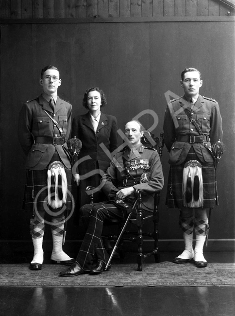 Brigadier Eneas Grant, born 1901, belonged to a family which served in the Seaforth Highlanders for four generations. He served in the regiment from 1920 to 1955, when he retired to his house and hill farm at Tomatin. Both his sons joined the Seaforth, the elder being killed in action in Korea in 1951. The supplement to the London Gazette of October 1945 announced 'The KING has been graciously pleased to approve the following awards in recognition of gallant and distinguished services in North-West Europe: Brigadier (acting) Eneas Henry George GRANT, D.S.O., M.C. (18829), The Seaforth Highlanders (Ross-shire Buffs, The Duke of Albany's) (Tomatin, Inverness).' An un-dated newspaper cutting from 1951 is filed with the negatives. It announces his being awarded a C.B.E. and states: 'Brigadier (Temporary) Eneas Henry George Grant, D.S.O, M.C., late Infantry. Brigadier Grant is the only surviving son of the late Col. H.G. Grant and of Mrs I. Grant, Balnespick, Tomatin, and his house is at Auchenfroe, Nairn. He was awarded the M.C. when serving with his regiment, The Seaforth Highlanders, in Palestine in 1936, and won the D.S.O. in 1944, gaining a Bar to it in 1945.' 