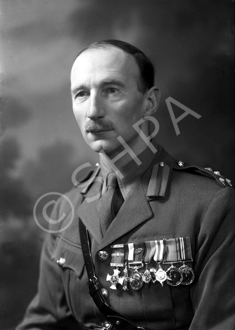 Brigadier Eneas Grant,  born 1901, belonged to a family which served in the Seaforth Highlanders for four generations. He served in the regiment from 1920 to 1955, when he retired to his house and hill farm at Tomatin. Both his sons joined the Seaforth, the elder being killed in action in Korea in 1951. The supplement to the London Gazette of October 1945 announced 'The KING has been graciously pleased to approve the following awards in recognition of gallant and distinguished services in North-West Europe: Brigadier (acting) Eneas Henry George GRANT, D.S.O., M.C. (18829), The Seaforth Highlanders (Ross-shire Buffs, The Duke of Albany's) (Tomatin, Inverness).' An un-dated newspaper cutting from 1951 is filed with the negatives. It announces his being awarded a C.B.E. and states: 'Brigadier (Temporary) Eneas Henry George Grant, D.S.O, M.C., late Infantry. Brigadier Grant is the only surviving son of the late Col. H.G. Grant and of Mrs I. Grant, Balnespick, Tomatin, and his house is at Auchenfroe, Nairn. He was awarded the M.C. when serving with his regiment, The Seaforth Highlanders, in Palestine in 1936, and won the D.S.O. in 1944, gaining a Bar to it in 1945.'