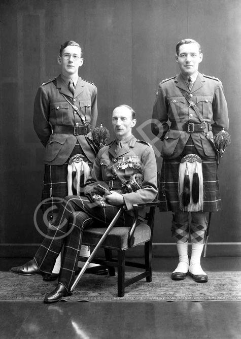 Brigadier Eneas Grant, born 1901, belonged to a family which served in the Seaforth Highlanders for four generations. He served in the regiment from 1920 to 1955, when he retired to his house and hill farm at Tomatin. Both his sons joined the Seaforth, the elder being killed in action in Korea in 1951. The supplement to the London Gazette of October 1945 announced 'The KING has been graciously pleased to approve the following awards in recognition of gallant and distinguished services in North-West Europe: Brigadier (acting) Eneas Henry George GRANT, D.S.O., M.C. (18829), The Seaforth Highlanders (Ross-shire Buffs, The Duke of Albany's) (Tomatin, Inverness).' An un-dated newspaper cutting from 1951 is filed with the negatives. It announces his being awarded a C.B.E. and states: 'Brigadier (Temporary) Eneas Henry George Grant, D.S.O, M.C., late Infantry. Brigadier Grant is the only surviving son of the late Col. H.G. Grant and of Mrs I. Grant, Balnespick, Tomatin, and his house is at Auchenfroe, Nairn. He was awarded the M.C. when serving with his regiment, The Seaforth Highlanders, in Palestine in 1936, and won the D.S.O. in 1944, gaining a Bar to it in 1945.' 