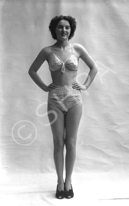 Mrs Joyce Georgina Ross (nee Duff), 9 Brown Street, Inverness. Joyce Ross was a swimsuit model who also competed in beauty pageants. She also worked for the Andrew Paterson Studio in the 1950s (see also H-0290_PS and 42555a-h). She can be seen at the beginning of this Pathe newsreel from Morecambe, in 1953: http://www.britishpathe.com/video/beauty-on-parade/query/BEAUTY+PARADE 
