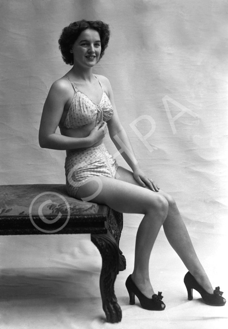 Mrs Joyce Georgina Ross (nee Duff), 9 Brown Street, Inverness. Joyce Ross was a swimsuit model who also competed in beauty pageants. She also worked for the Andrew Paterson Studio in the 1950s (see also H-0290_PS and 42555a-h). She can be seen at the beginning of this Pathe newsreel from Morecambe, in 1953: http://www.britishpathe.com/video/beauty-on-parade/query/BEAUTY+PARADE 
