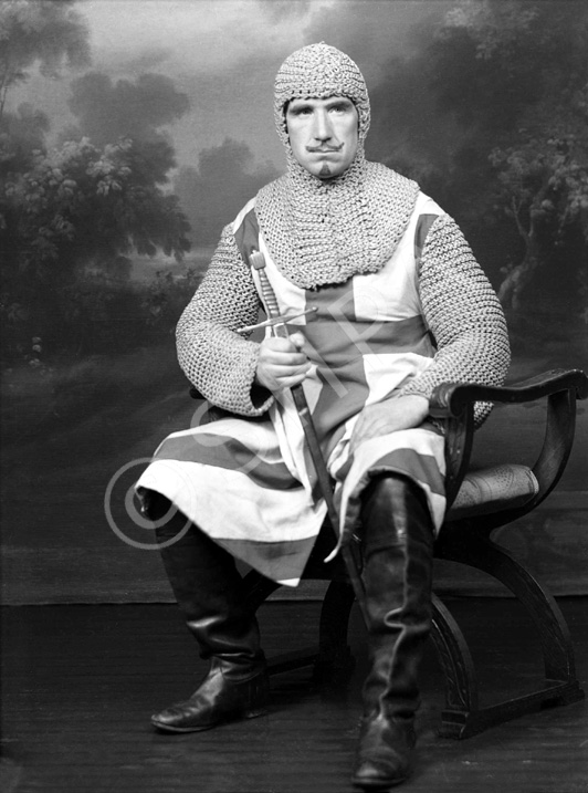 Portrait. Man dressed as Crusades knight. Possibly in costume for theatrical stage production. #