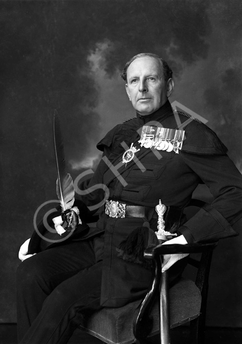Brigadier Kenneth James Garner Garner-Smith OBE, in the dress of the Royal Company of Archers. He joined the Seaforth Highlanders in 1927 and retired as a Brigadier in 1957. He lived at Aird House, Inverness and was a Burgh Councillor for 11 years. Married Mary Jean Macdonald (1914-2013) on 4th July 1933 at St. Marks Church, London. He died in 1994. Parents of Mary-Jean, Caroline and Jamie.