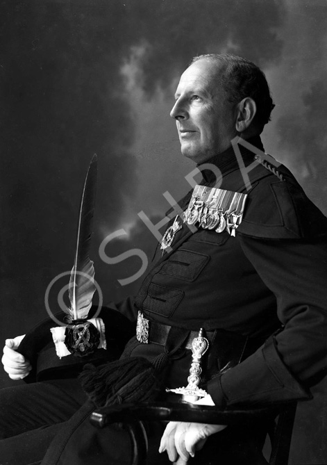 Brigadier Kenneth James Garner Garner-Smith OBE, in the dress of the Royal Company of Archers. He joined the Seaforth Highlanders in 1927 and retired as a Brigadier in 1957. He lived at Aird House, Inverness and was a Burgh Councillor for 11 years. Married Mary Jean Macdonald (1914-2013) on 4th July 1933 at St. Marks Church, London. He died in 1994. Parents of Mary-Jean, Caroline and Jamie. 