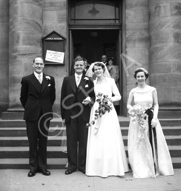 Wedding of Douglas and Dorothy Mackintosh, Dochfour Drive, Inverness. Outside West Church, Huntly St.....