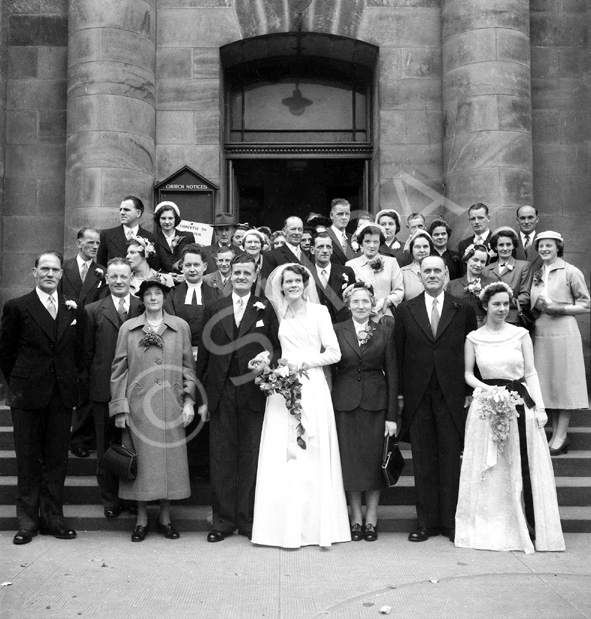 Wedding of Douglas and Dorothy Mackintosh, Dochfour Drive, Inverness. Outside West Church, Huntly Street.