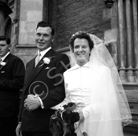 Mr & Mrs Angus MacLeod outside the St. Columba High Church, Bank Street, Inverness, now the CityLife Church. 