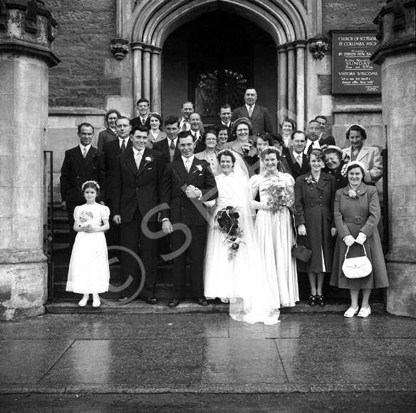 Mr & Mrs Angus MacLeod outside the St. Columba High Church, Bank Street, Inverness, now the CityLife Church. 