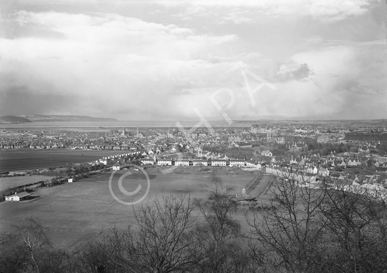 Pre-1930 Inverness panorama from Tomnahurich showing castle, cathedral, church spires and Moray Firth.* 