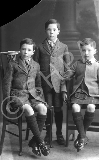 Three boys, possibly brothers c.1921, damaged plate. # 