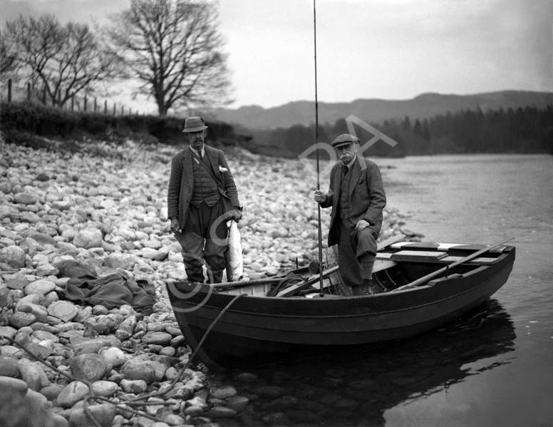 Salmon fishermen on Highlands river. #