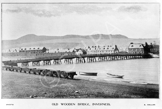 Old wooden Black Bridge over the River Ness. Postcard by Alexander Dallas.*.....
