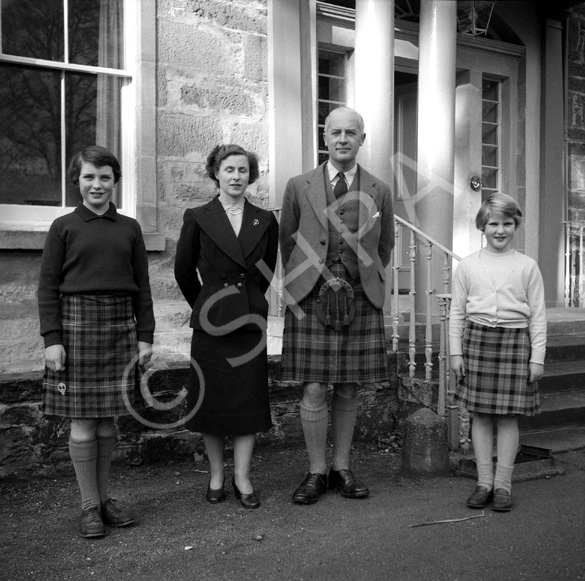 Colonel Ian Argyll Robertson of Brackla House with his family. Seaforth Highlanders. He retired from the army in 1968 and died in 2010.
