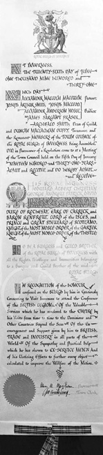 Prince of Wales Freeman Certificate.*