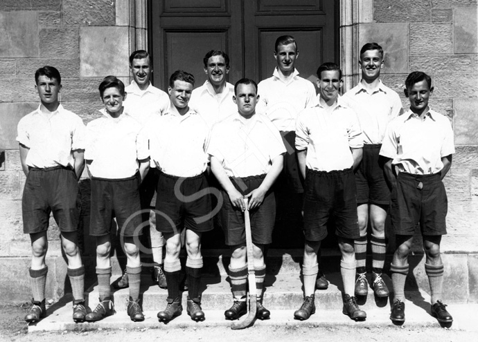 Boy's Hockey 1938-1939. Rear: D. Matheson, A.J.M Thomson, H. MacBean, A. Owen.  Front: H. Butterworth, A. Grant, D. Grant, Louis Urquhart, D. MacDonald, H. Innes. (Courtesy Inverness Royal Academy Archive IRAA_036).