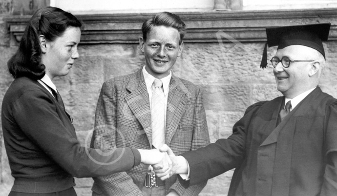 Inverness Royal Academy Medallists June 1951. Annabel Brown, Morton Fraser, Rector D.J MacDonald. (C.....