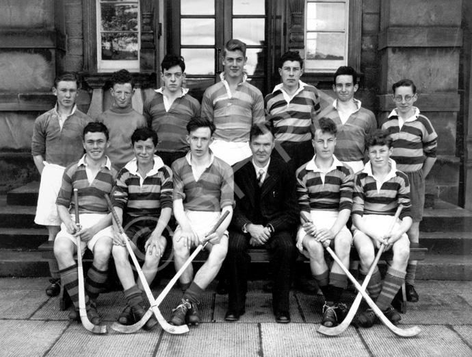 Shinty 1st XI  1953-1954. Rear: A. Fraser,               D. Kennedy, D. MacLennan, D. Michael, S. Ma.....