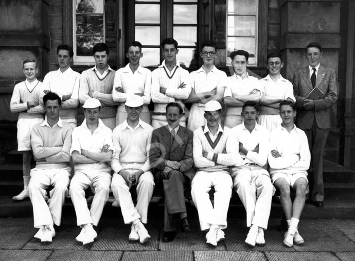 Inverness Royal Academy Cricket 1st XI 1953-1954. Rear: H. Smith, J. MacLean, I. Boag, J. Smail, R. .....