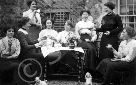 Robina Mitchell Fraser with Gordon Castle staff at afternoon tea party, Fochabers. Submitted by Cath.....