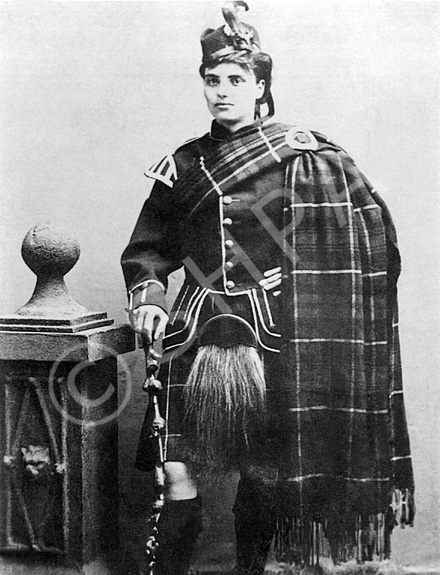 Jane Mary Sutherland (known as Jeannie) in Highland dress,  born 1882 on Barra and married John Urquhart of The Loans of Tullich, near Fearn, Rosshire. Submitted by Carole Urquhart James. 