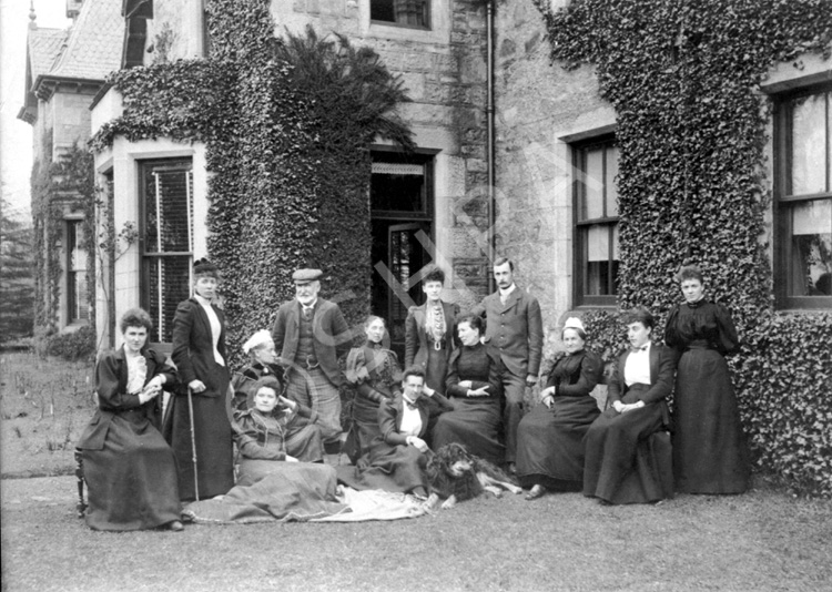 A group of visiting relatives and the wedding party outside Westwood, Inverness, on the day before the wedding of Isabella Menzies and Alexander Fraser in 1893. Fraser-Watts Collection.