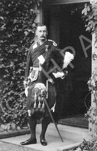 Lt. Col. Alexander Fraser, 4th Cameron Highlanders, taken outside his home at Westwood, Inverness. K.....