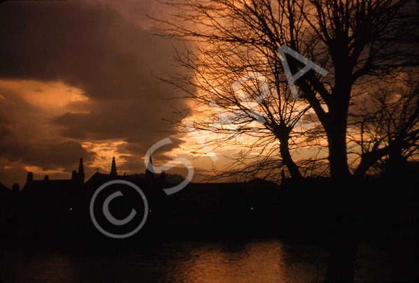 Inverness riverside silhouettes at dusk, 1959. (Courtesy James S Nairn Colour Collection). ~ *