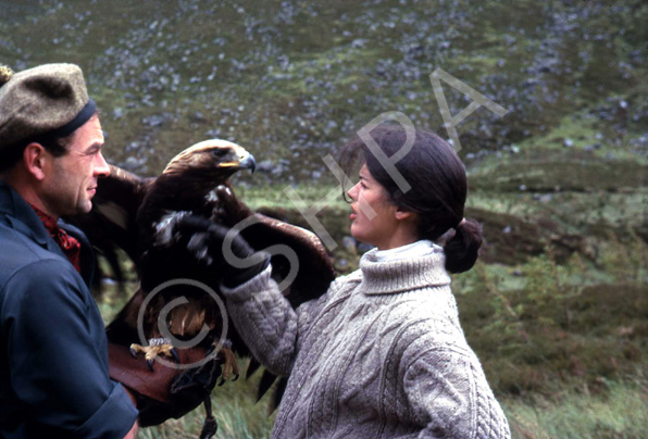 Peter Combe with Wendy Stewart and Murdoch the golden eagle in Strathconon. (Courtesy James S Nairn Colour Collection). ~ 