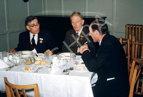Rotary Club dinner. Centre is Jack Lumsden, William Archibald at right. (Courtesy James S Nairn Colour Collection) ~