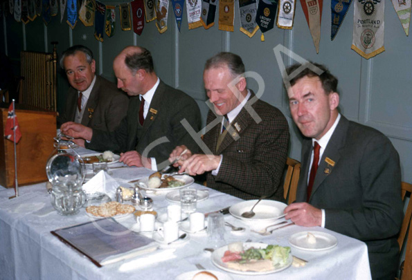 Rotary Club dinner. Eric Macavoy, Alistair Grant, John Porteous and James Allan. (Courtesy James S Nairn Colour Collection) ~
