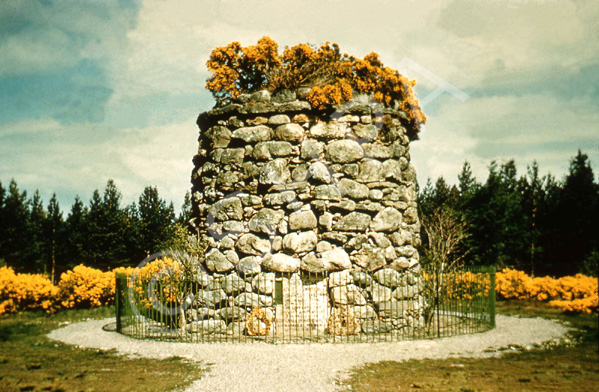 Memorial cairn on Culloden Battlefield. (Courtesy James S Nairn Colour Collection). ~ *