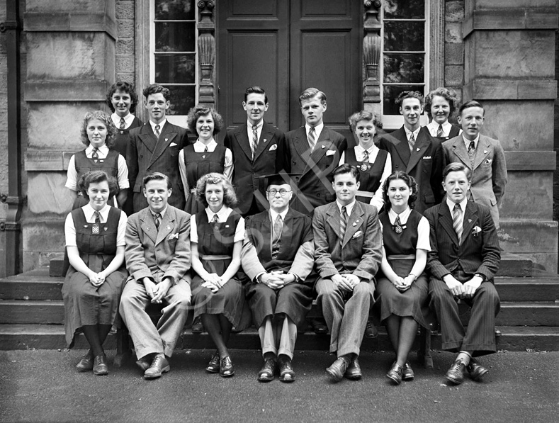 Inverness Royal Academy Prefects 1948-1949. Rear: Peggy MacLeod, Margaret MacLennan, Roderick A. Mac.....