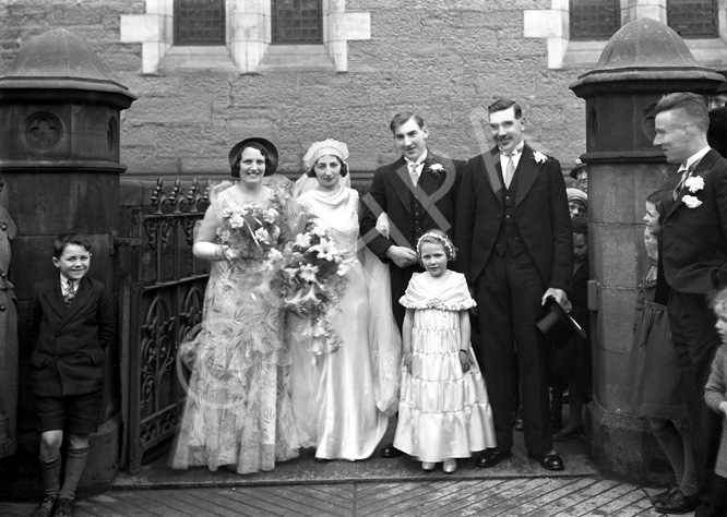Robertson bridal group outside Ness Bank Church. The stone plinths still remain after recent renovat.....