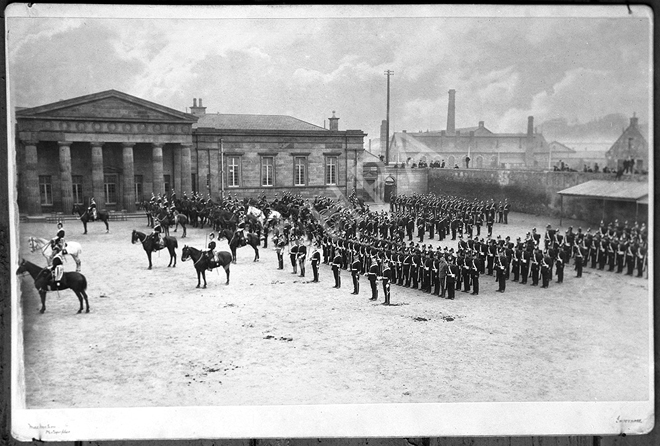 Volunteer artillery officers on the parade ground in Farraline Park, Inverness 1895. A print of this.....