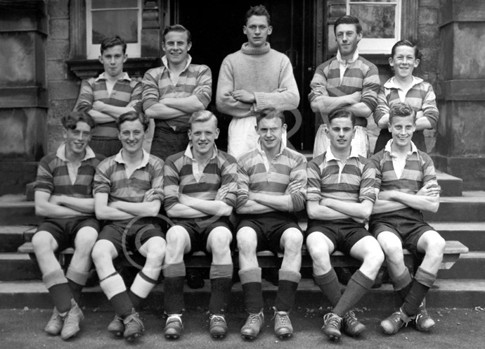 Soccer 1st XI 1949-1950. Rear: Ivan Fletcher, Scott Moffatt, Niven Grant, Donald MacLennan, Rodwill .....